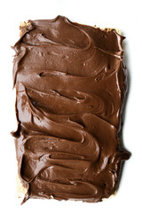 Bread toast with delicious chocolate cream. Chocolate cream texture with white background