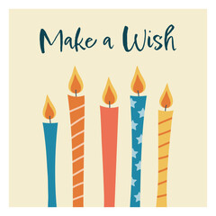 Happy birthday greeting card with candles, hand drawn style.