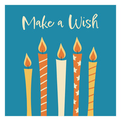 Happy birthday greeting card with candles, hand drawn style.