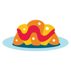 Sweet croissant with filling on a plate. Vector illustration of dessert