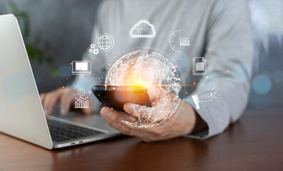 Business global internet connection application technology and digital marketing, Financial and banking, Digital link tech, big data.
