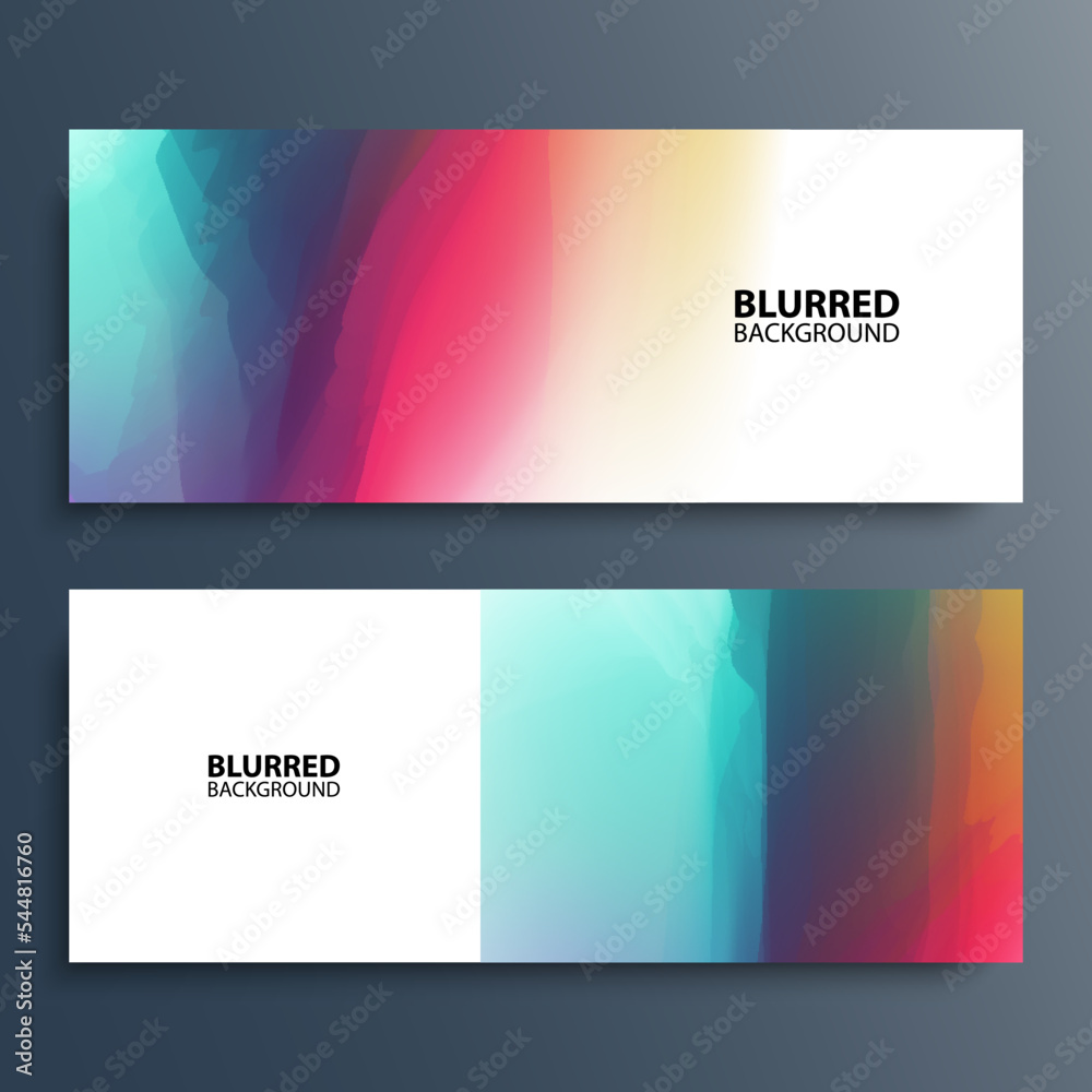 Poster Set of abstract blurred multicolored horizontal banners with blurred color gradients. Bright color backgrounds. Vector illustration.