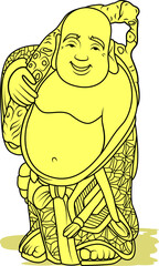 Buddha. Figurine in kimono. The character carries part of an octopus on his shoulders.