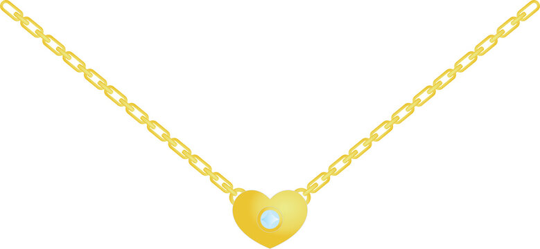 Gold Heart Pendant With Gold Necklace Png