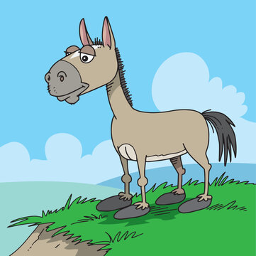 Funny cartoon horse, mascot. Vector illustration