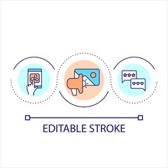 Interaction with content loop concept icon. Social media involvement. Audience activity abstract idea thin line illustration. Isolated outline drawing. Editable stroke. Arial font used