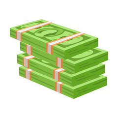 stack of money cartoon illustration. Heap of cash, pile of green banknotes or dollars, currency isolated on white background