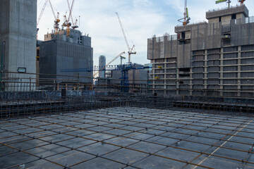 Fototapeta premium Rusted Steel Reinforcement for Post-Tension Concrete Floors is a floor system which draws prestressed wire.