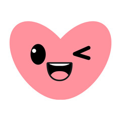 Pink heart with kawaii eyes Flat illustration