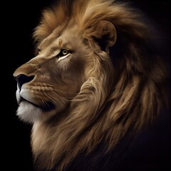 Majestic lion, king of the animals. Ai generated photorealistic illustration. Is not based on any original image, character or person