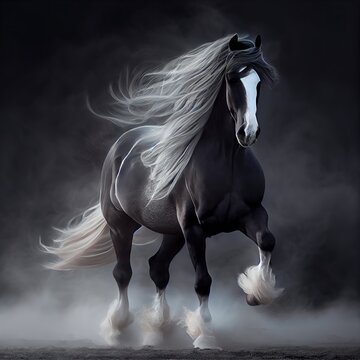 Gorgeous black stallion illustrated portrait, stunning illustration generated by Ai, is not based on any original image, character or person