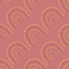 seamless pattern with rainbow and hearts in pink colour