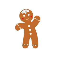 Gingerbread man. Christmas icon on transparent background. Holiday winter symbols. Cartoon colorful illustration.