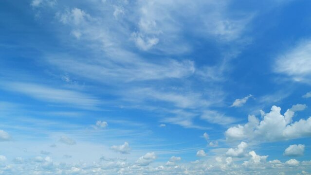 Nature weather blue sky. Beautiful cloud blue sky with clouds. Meteorology topic. Timelapse.