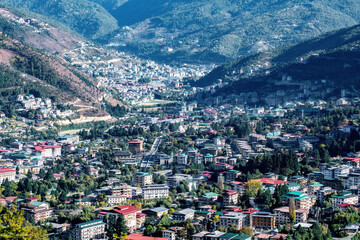 Fototapeta na wymiar Bird eye view of capital city of Bhutan