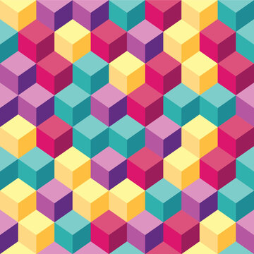 Abstract background isometric design of box or cube shape. Vector seamless pattern with colorful colors. ready to use for textile, cloth, wrap and other.