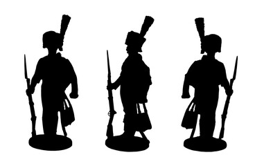 French soldier on guard. Napoleonic War. Silhouette drawing.
