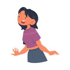 Happy Woman Character Looking Into the Distance with Curious Face Vector Illustration