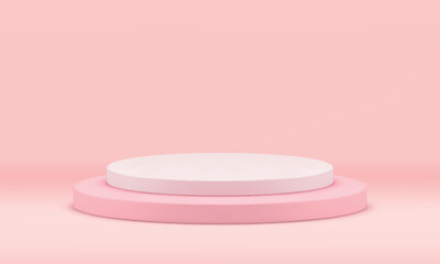 Pink 3d podium elegant level stage art event celebration cylinder basic foundation realistic vector