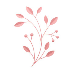 Pink wood floristic branch with leaves stem and berries realistic 3d icon illustration