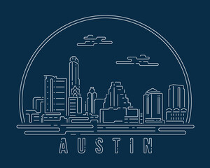Cityscape with white abstract line corner curve modern style on dark blue background, building skyline city vector illustration design - Austin