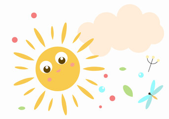 Cheerful sun on a summer day to have fun with a cloud