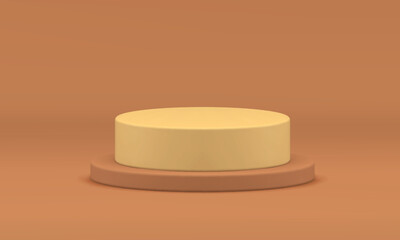 3d podium brown round level foundation for product promo performance decor design realistic vector