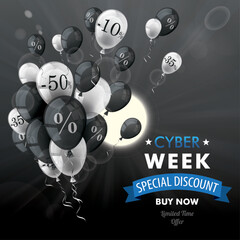 Black Sky Discount Balloons Bunch Sun Cyber Week - obrazy, fototapety, plakaty