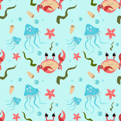 Sea paternal with crabs and mudez illustrations and Vector
