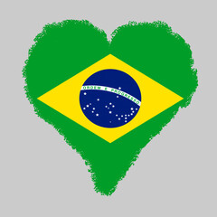 Brazil colorful flag in heart shape with brush stroke style isolated on grey background