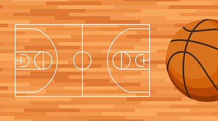Basketball court floor with line on wood texture background