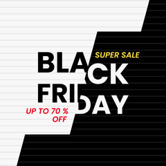 black friday design template. black white background, typography, lines pattern concept. simple, minimal, modern style. use for flyer, banner, promotion, advertising, web, social, ads