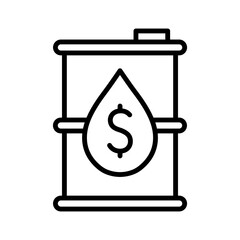 Barrel of oil price icon. Barrel tank with drop of oil. Pictogram isolated on a white background.