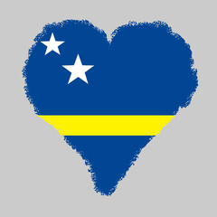 Kuracao colorful flag in heart shape with brush stroke style isolated on grey background