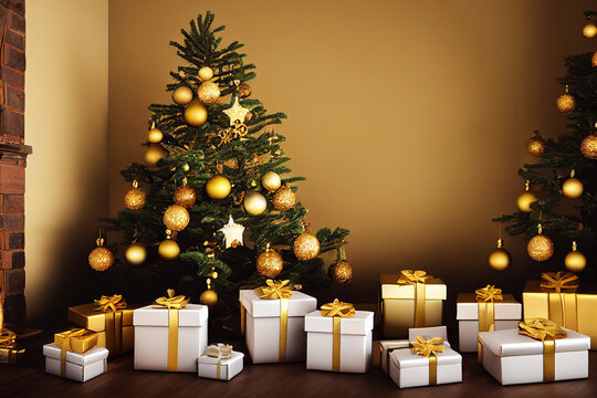 christmas present and gift boxes under Christmas tree