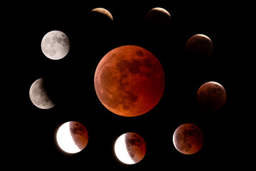 2022.11.08 Lunar Eclipse in sequence - obrazy, fototapety, plakaty