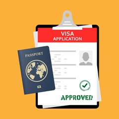 Application visa Document for travel. Passport with tickets, money Visa application. Travel approval. Immigration visa
