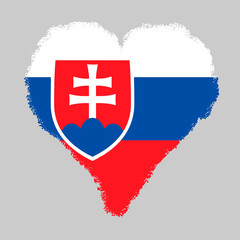 Slovakia colorful flag in heart shape with brush stroke style isolated on grey background