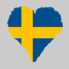 Sweden colorful flag in heart shape with brush stroke style isolated on grey background