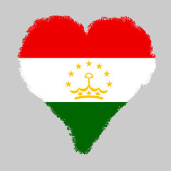Tajikistan colorful flag in heart shape with brush stroke style isolated on grey background