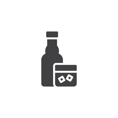 Whiskey bottle and glass vector icon