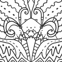 abstract black and white  doodle floral boho background