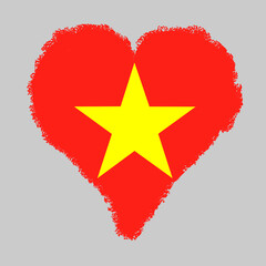 Vietnam colorful flag in heart shape with brush stroke style isolated on grey background