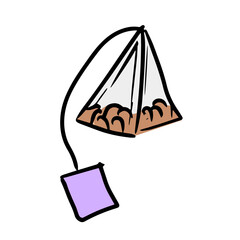 Tea bag pyramide illustration. Vector doodle style drawing