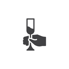 Champagne glass in hand vector icon
