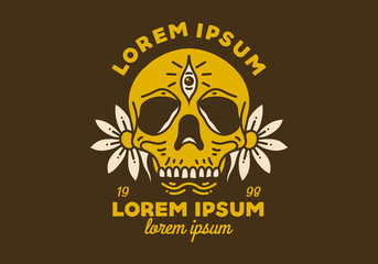 Vintage art illustration of the skull and flowers