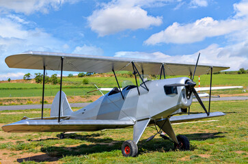 Vintage viplano single-engine plane at the aerodrome