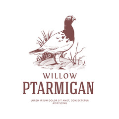 Vintage Logo with Willow Ptarmigan. Alaska State Bird