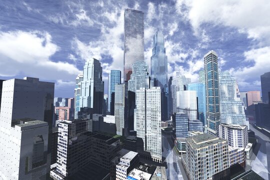 Modern city among the clouds, skyscrapers in the sky, 3d rendering