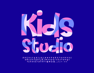 Vector artistic poster Kids Studio.  Funny Colorful Font. Bright Сhildren's Alphabet Letters, Numbers and Symbols
